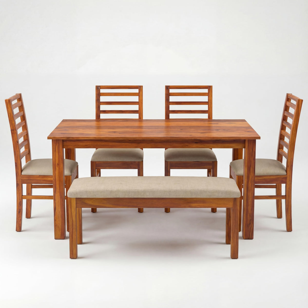 7 Fanti with Solid Sheesham Wood 6 Seater Dining Table Set with Bench in natural finish - dining chair detail