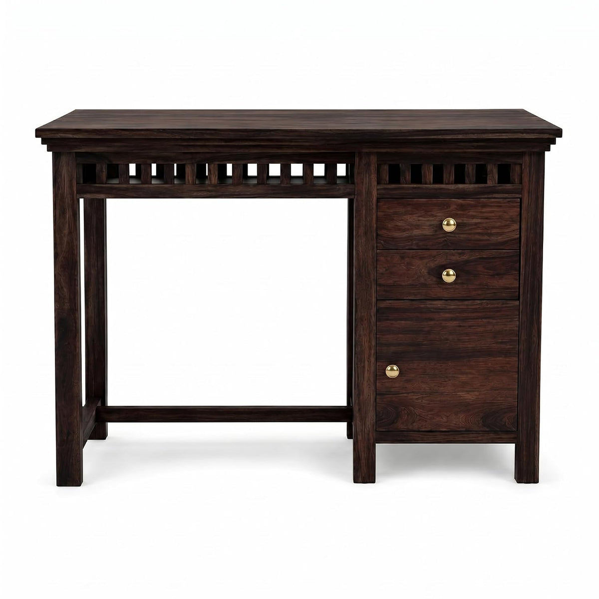 Kuber Solid Sheesham Wood Study Table in walnut finish - styled in a home office