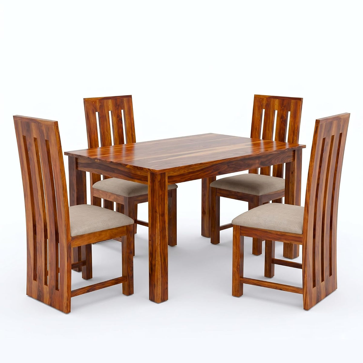 Poster D2 Solid Sheesham Wood Dining Table 4 Seater Dining Table Set - Natural Finish