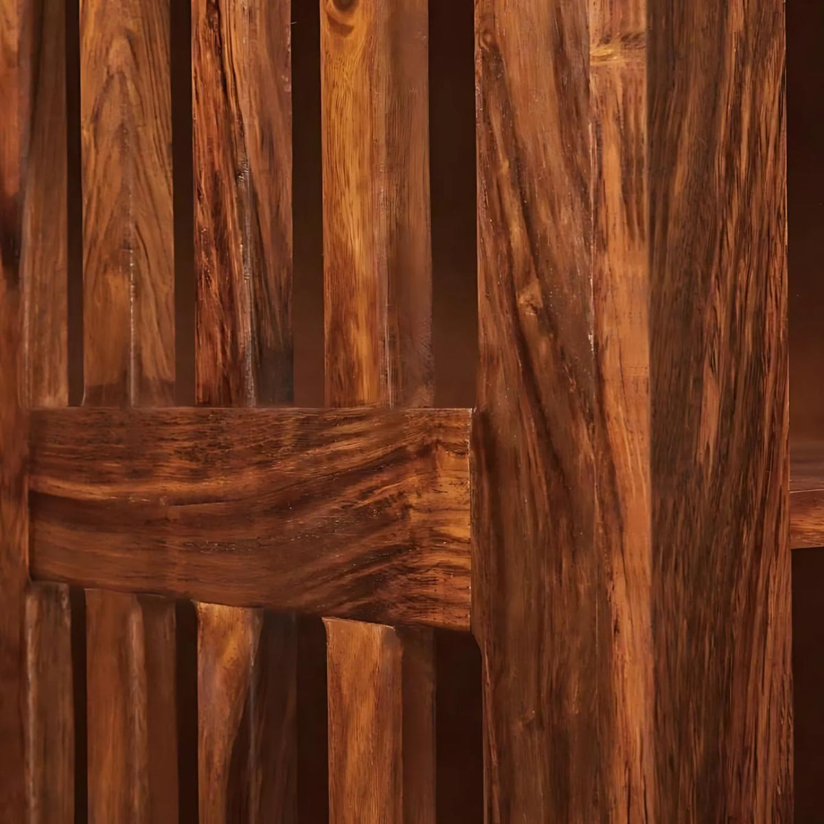 Fanti Solid Sheesham Wood Book Shelf for Home Library in natural finish - styled in a living room