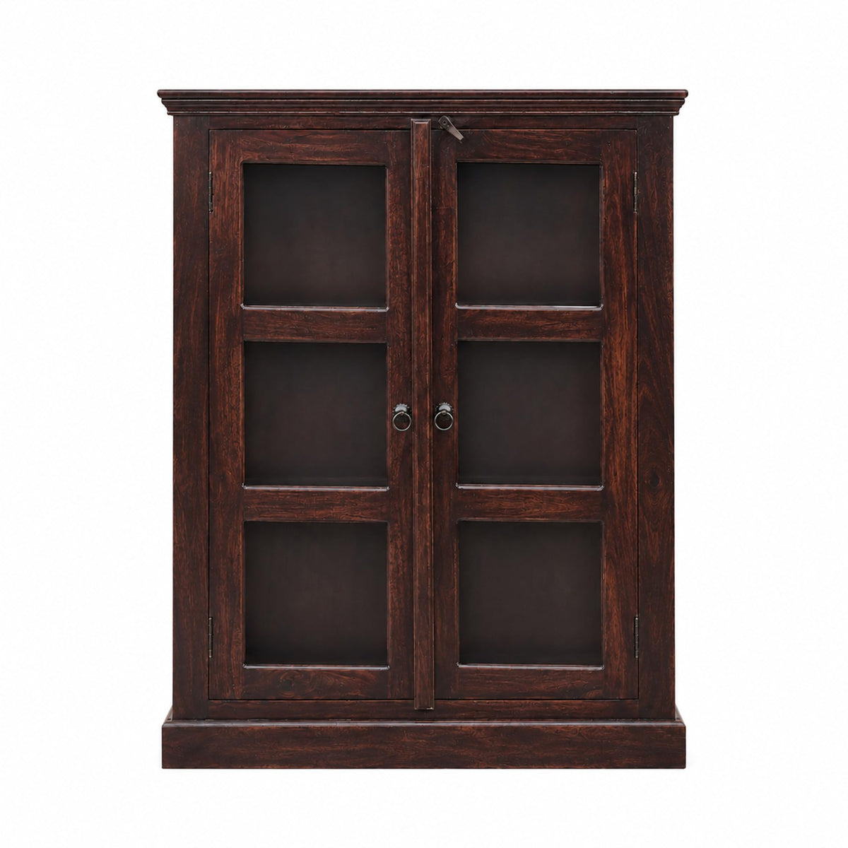 Mini 20 Glass Solid Sheesham Wood Book Shelf for Home Library in walnut finish - close-up of the walnut finish and wood grain