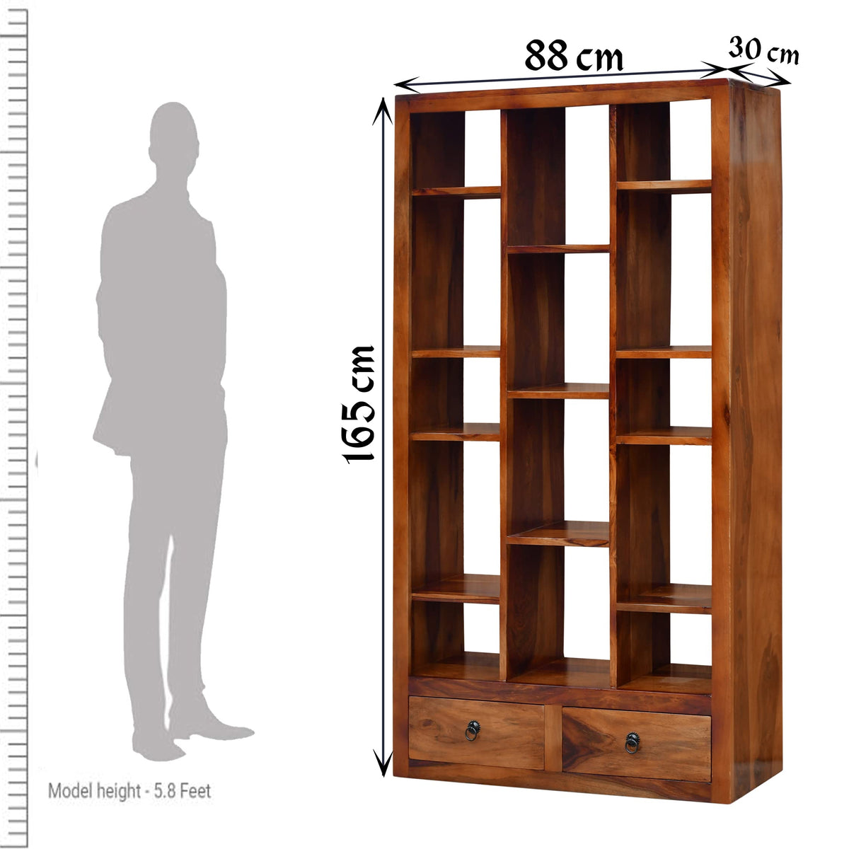 SAC-Zigzag Solid Sheesham Wood Book Shelf for Home Library - corner angle view