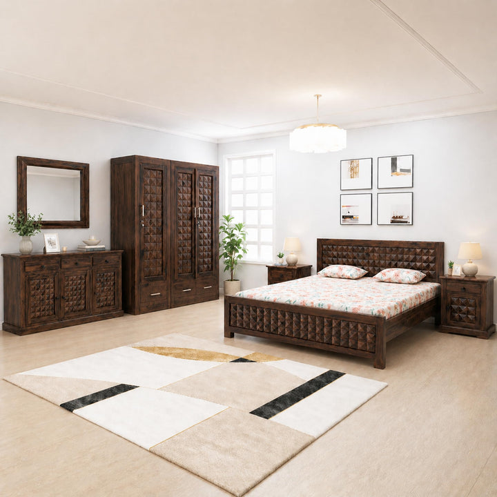 Diamond BWS-W-C-BT-W-Q Solid Sheesham Wood Bedroom Furniture Set