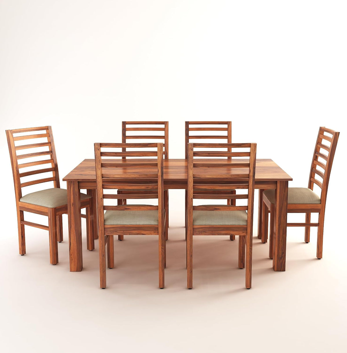 Luxe Solid Sheesham Wood 6 Seater Dining Table Set - Natural Finish