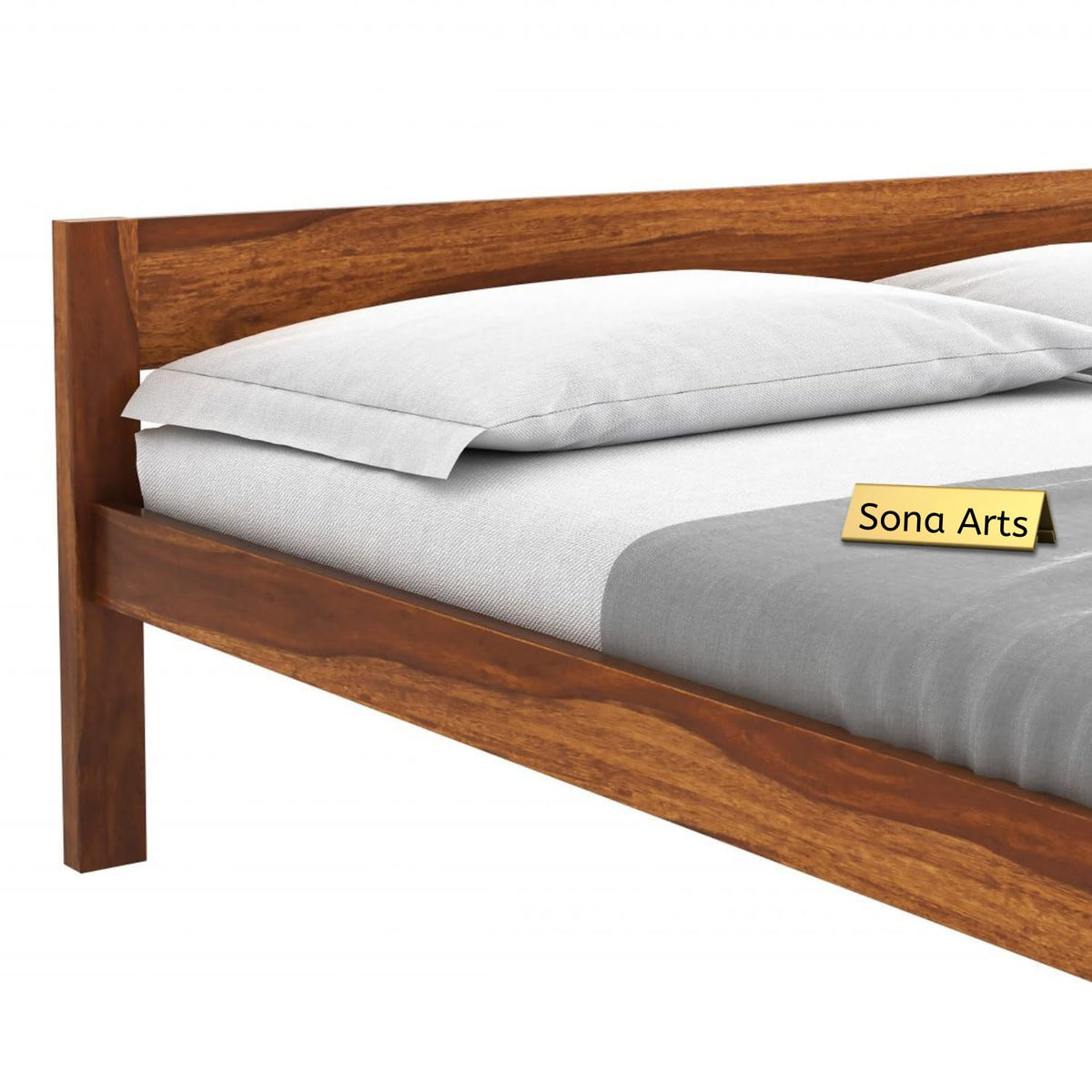 Single Patti Solid Sheesham Wood Queen Size Bed without Storage in natural finish - headboard detail