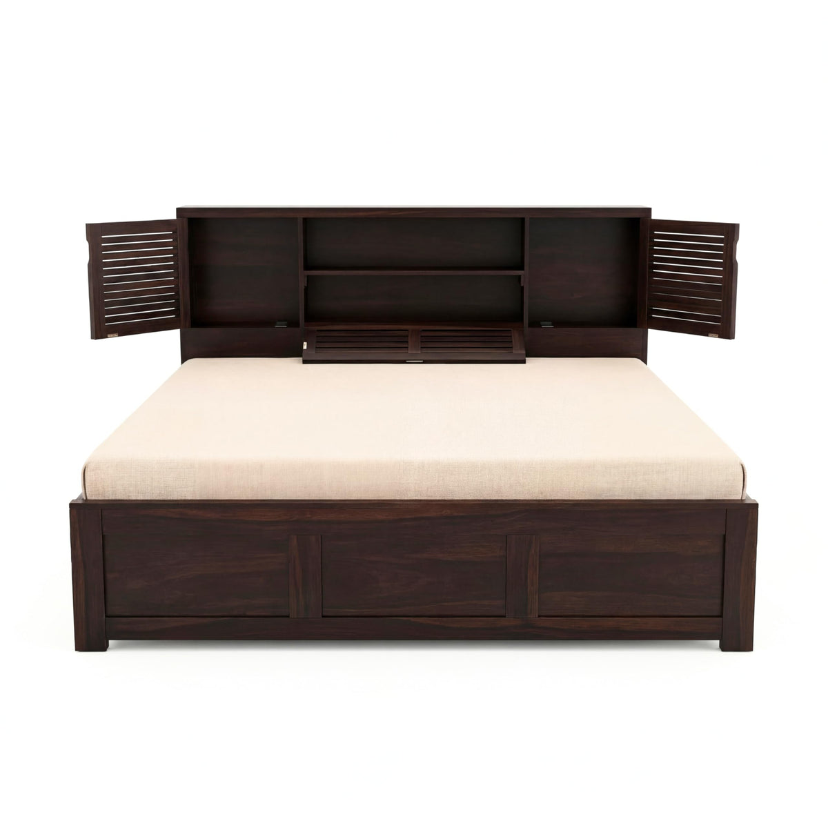 Urban Solid Sheesham Wood King Size Bed with Box Storage in walnut finish - styled in a bedroom