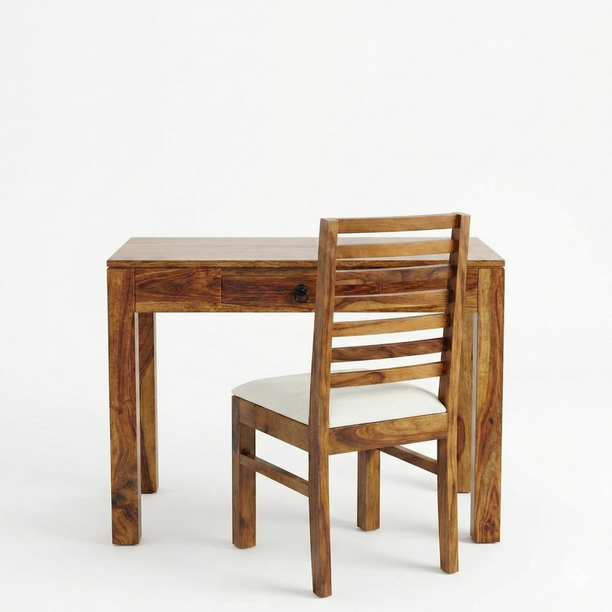 Clara with Chair Solid Sheesham Wood Study Table in natural finish - close-up of the natural finish and wood grain