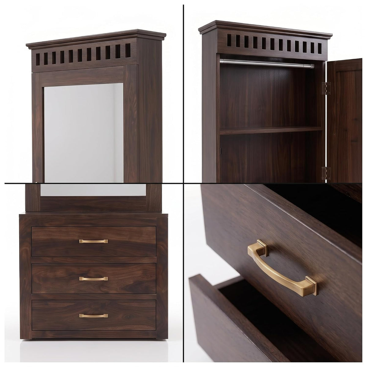 Kuber Solid Sheesham Wood Dressing Table in walnut finish - corner angle view