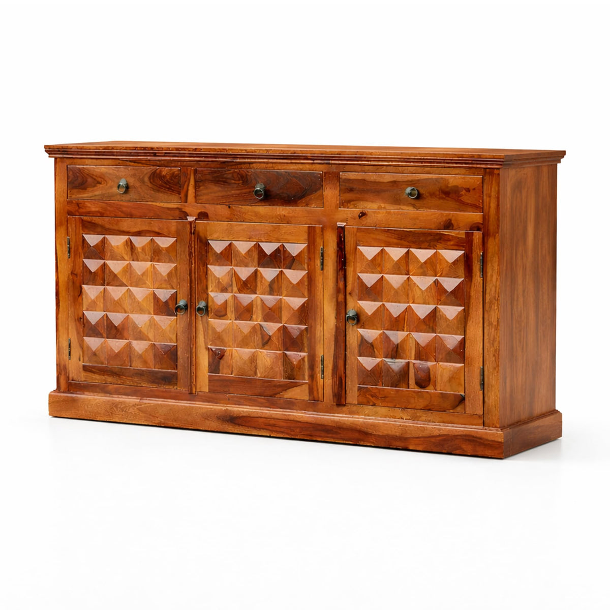 Diamond Solid Sheesham Wood Sideboard Cabinet for Living Room in natural finish - cabinet door detail