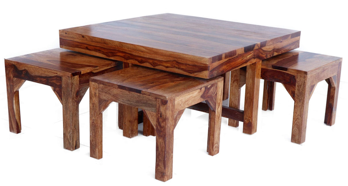 RK-CT4S-05 Solid Sheesham Wood Coffee Table - close-up of the natural finish and wood grain