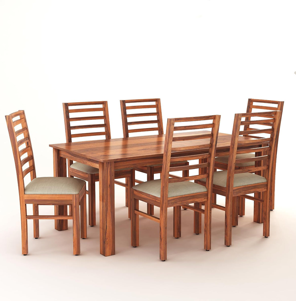 Luxe Solid Sheesham Wood 6 Seater Dining Table Set - Natural Finish