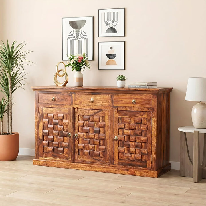 Niwar Wooden Sideboard Tv Cabinet for Living Room - Natural Finish
