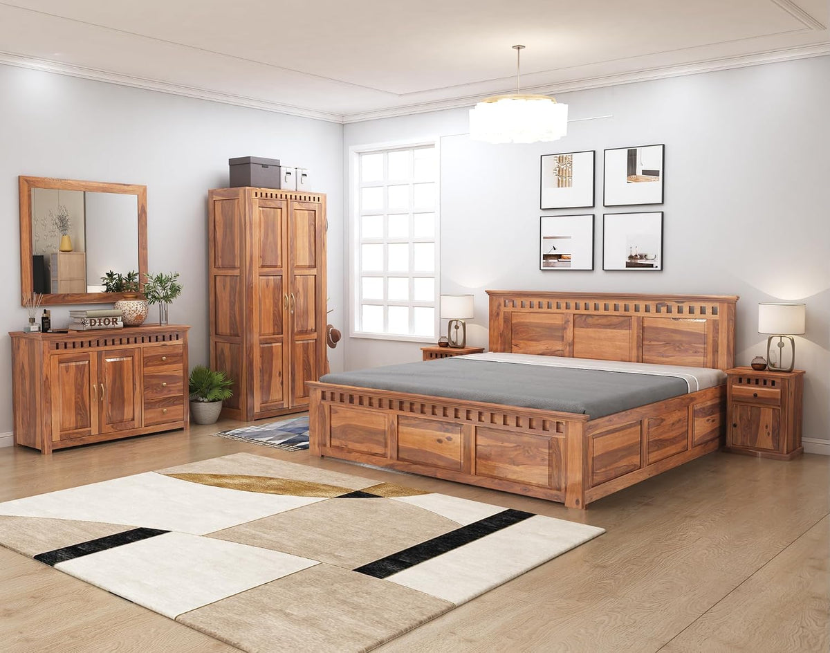 Kuber-BBS-W-C-BT-N-K Solid Sheesham Wood Bedroom Furniture Set