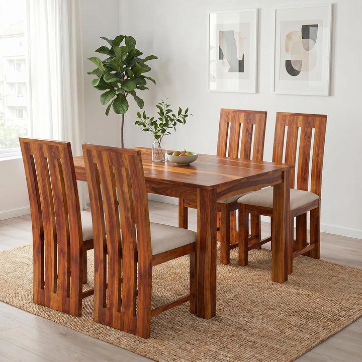Poster D2 Solid Sheesham Wood Dining Table 4 Seater Dining Table Set - Natural Finish