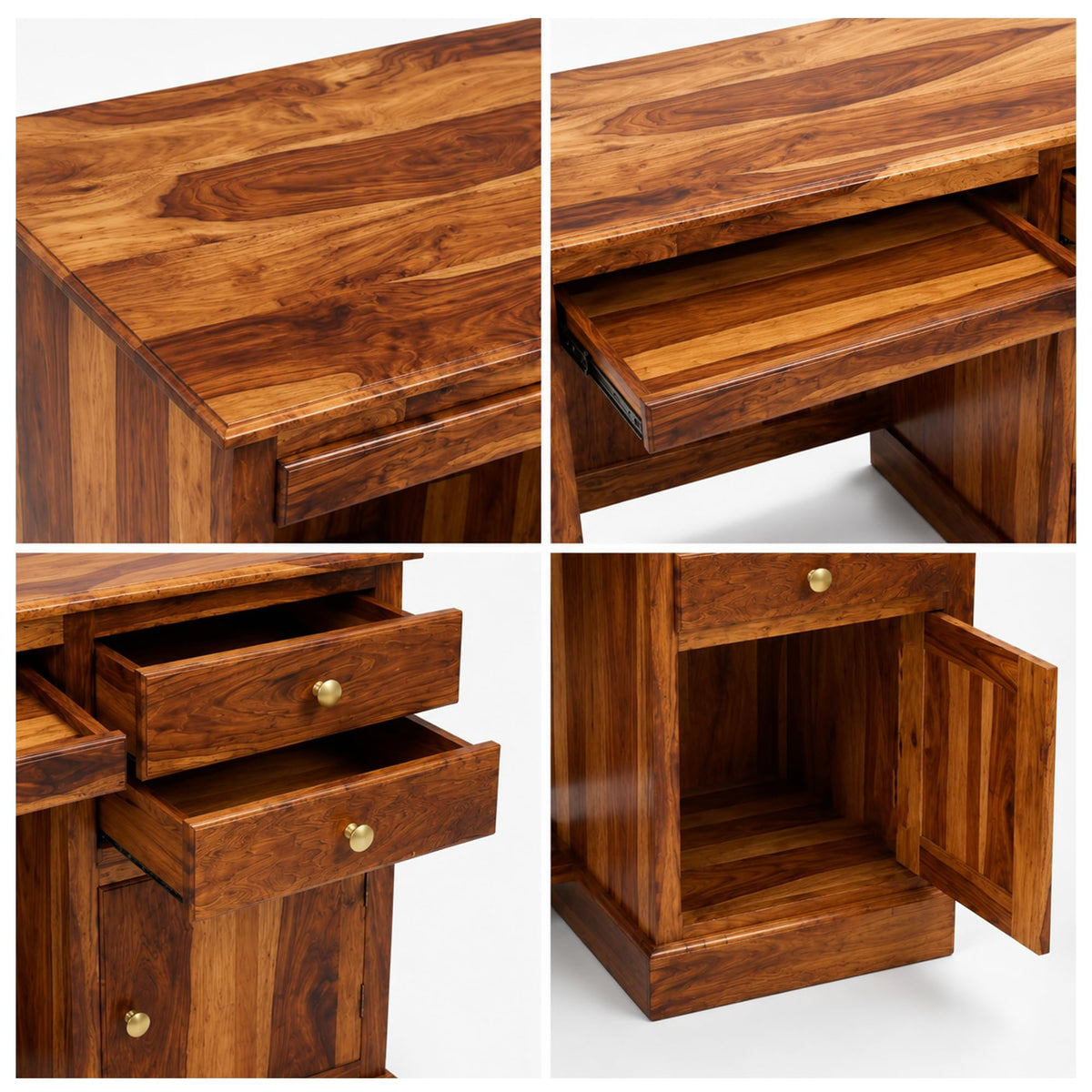 Carmel Lite Solid Sheesham Wood Study Table in natural finish - corner angle view