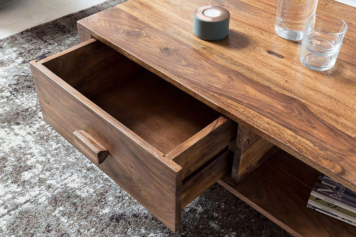 RK--10 Solid Sheesham Wood Coffee Table - close-up of the natural finish and wood grain