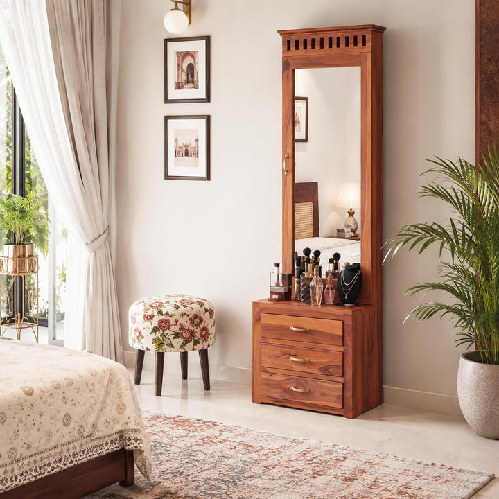 Kuber Solid Sheesham Wood Dressing Table in natural finish