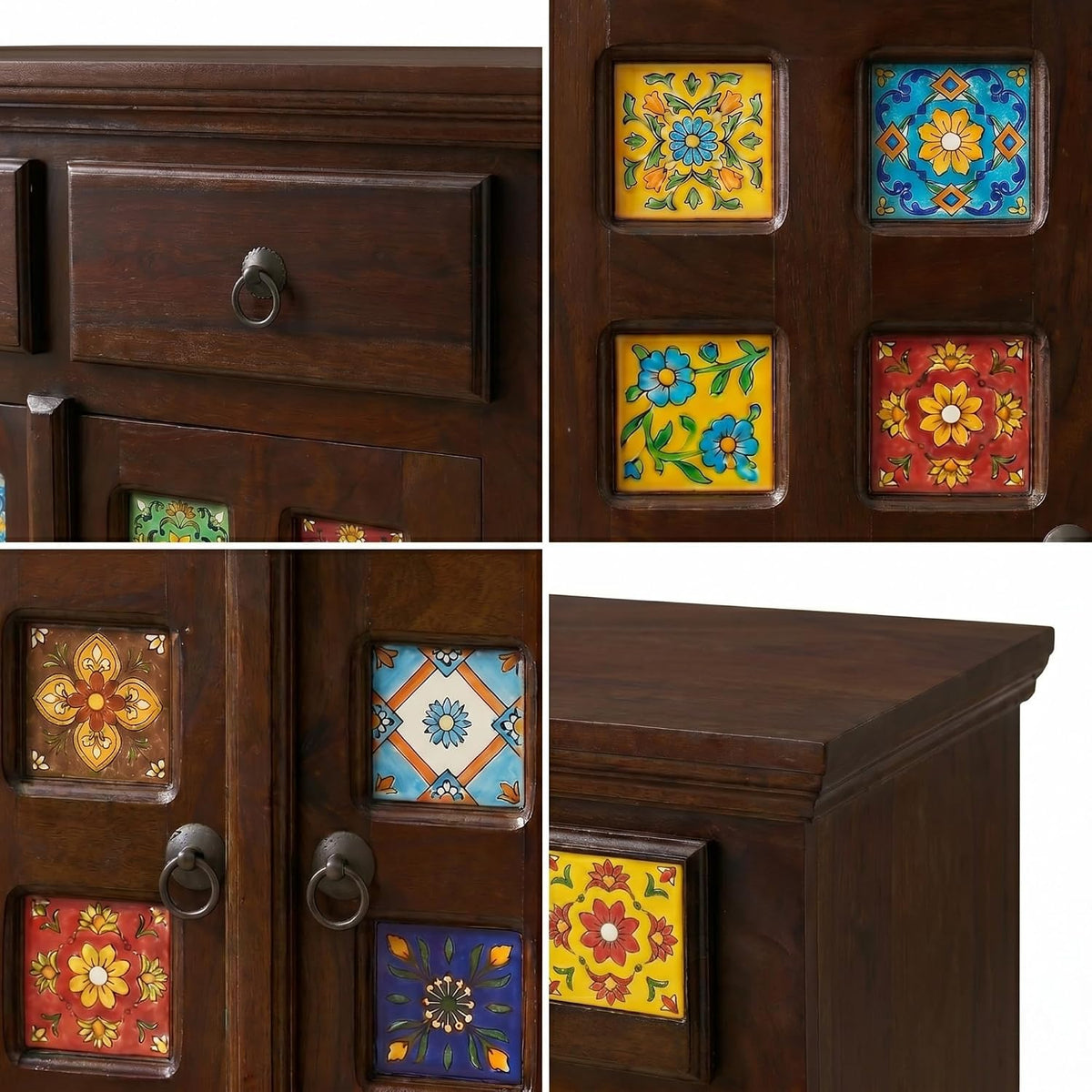 Small Tile Wooden Sideboard Tv Cabinet for Living Room Finish - Walnut