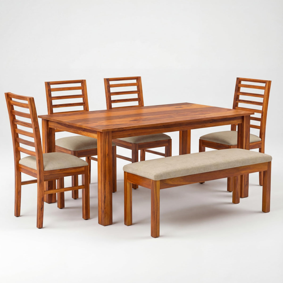 7 Fanti with Sheesham Wood 6 Seater Dining Set with Bench in natural finish - close-up of the natural finish and wood grain