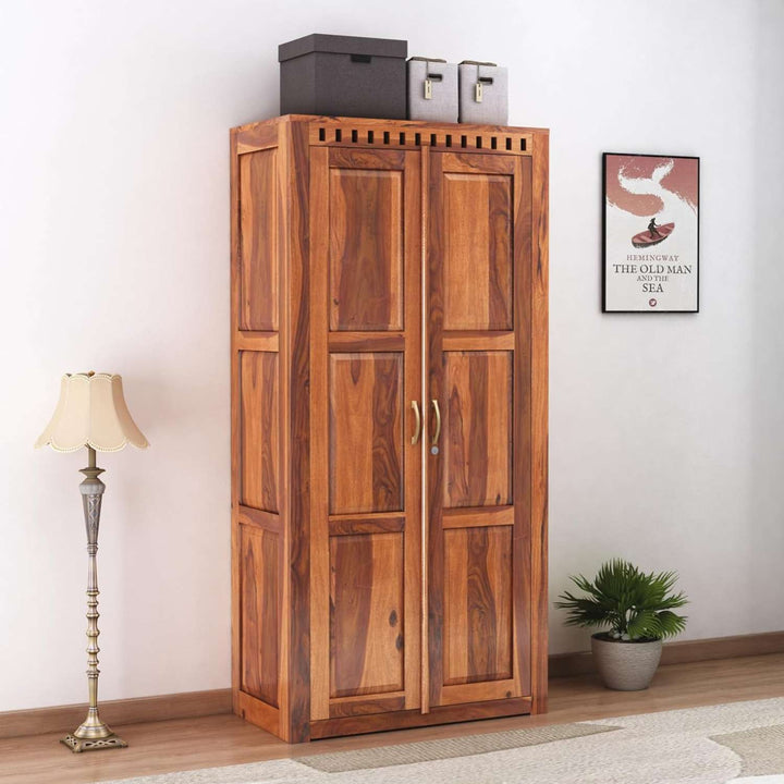 Kuber Solid Sheesham Wood Wardrobe 2 Door in natural finish