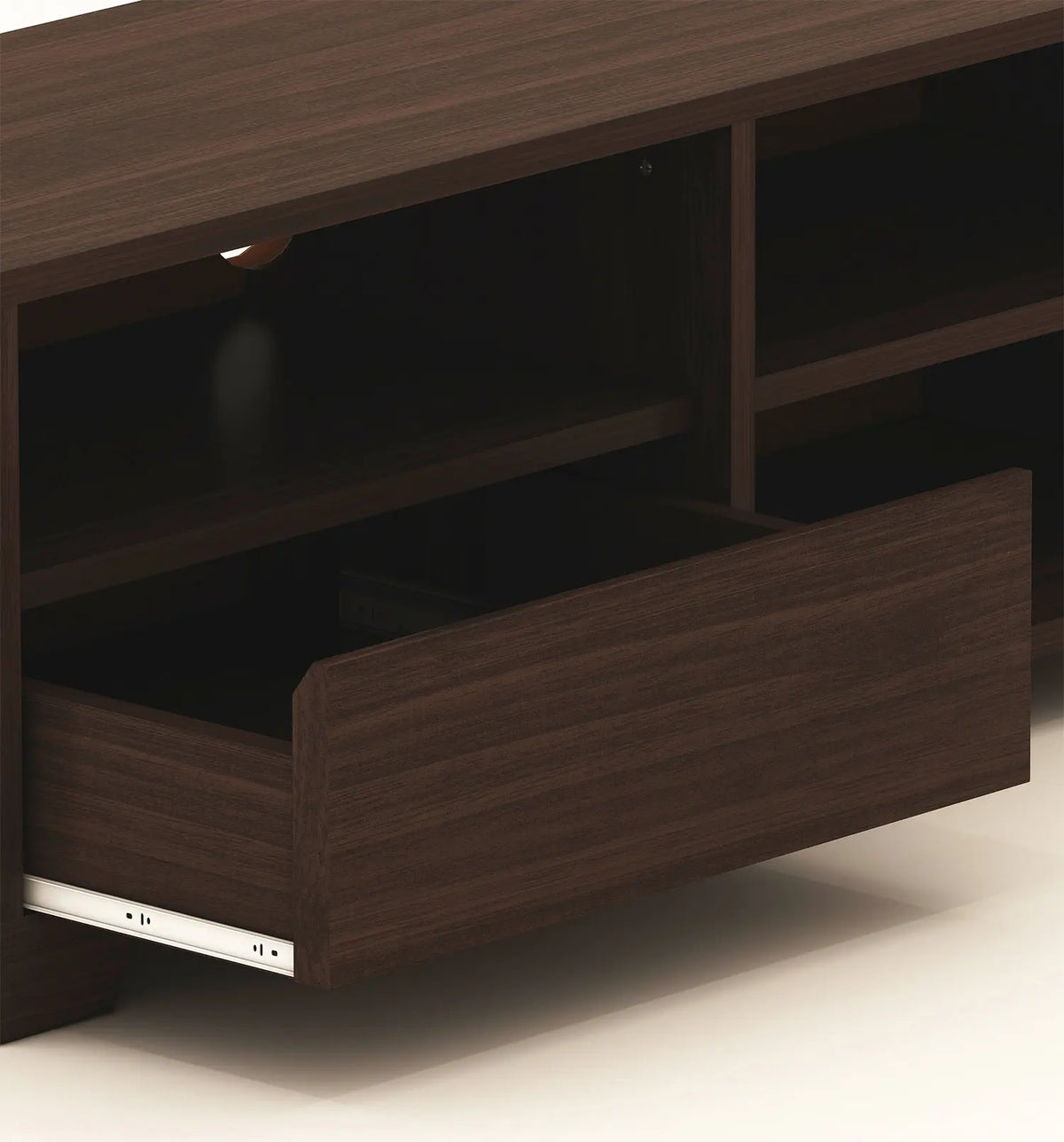 Modern TV Cabinet for Living Room Natural Brown Finish Engineered Wood Design - storage drawer detail