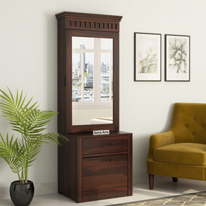 Dressing Table with Mirror and Chair for Bedroom - Walnut Finish