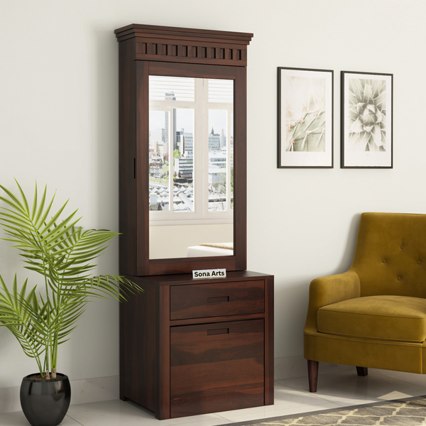 Dressing Table with Mirror and Chair for Bedroom - Walnut Finish