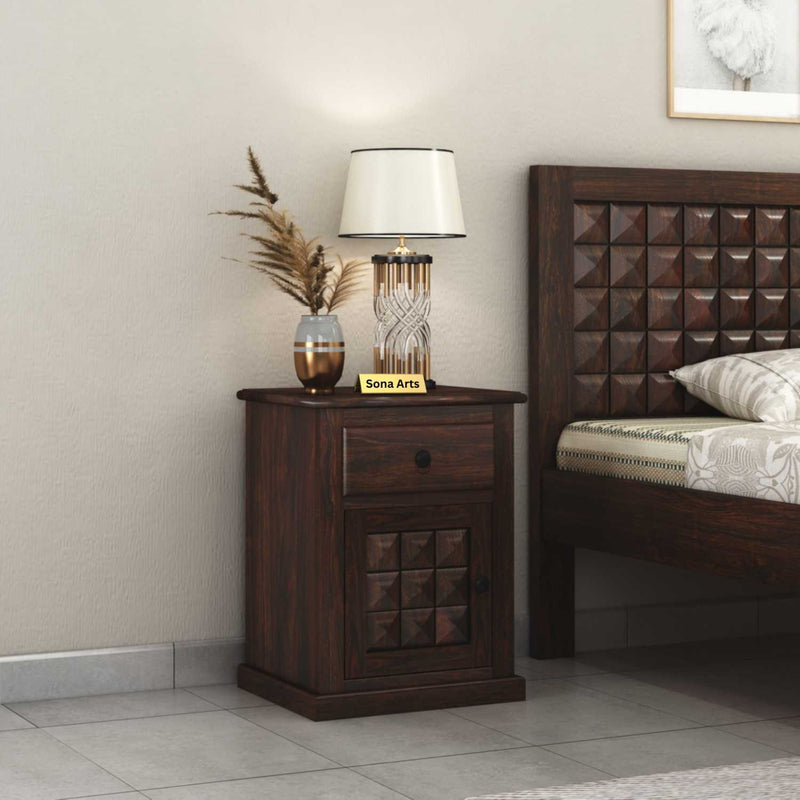 Diamond Sheesham Wood Bed and Sofa Side Table - Walnut