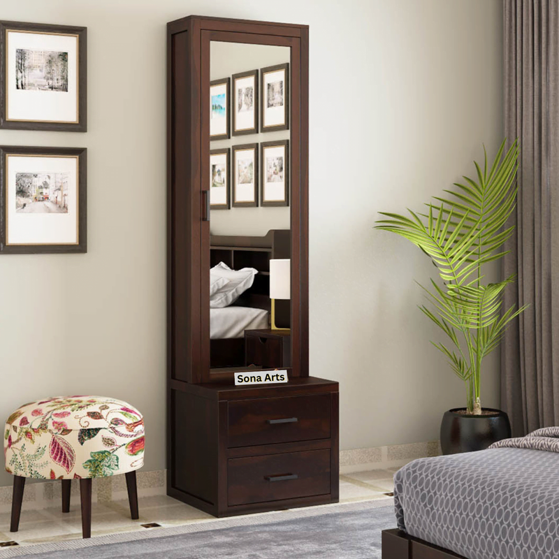 Velora Dressing Table with Mirror and Storage for Bedroom - Walnut Finish