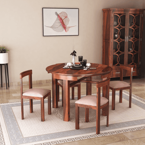 Sheesham Wood Round 4 Seater Dining Set - Honey Finish