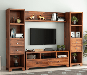 Solid Sheesham Wood TV Unit for Living Room - Natural Finish | TVC-08
