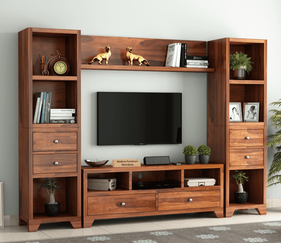 Solid Sheesham Wood TV Unit for Living Room - Natural Finish | TVC-08