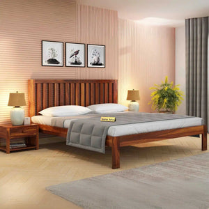 Bars Solid Sheesham Wood Bed Without Storage Finish -Teak