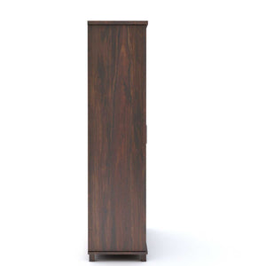 Cross X Bookshelf Cabinet with Glass Door for Kitchen & Living Room - Walnut Finish