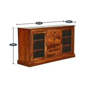 Wooden Glass Sideboard Cabinet Finish - Honey