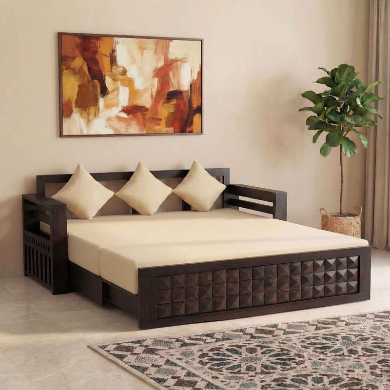 Diamond Sheesham Wooden Sofa Cum bed  Finish- Walnut