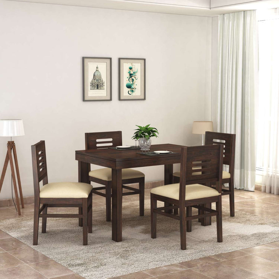 Sheesham Wood 4 Seater Dining Table Set  Finish - Walnut