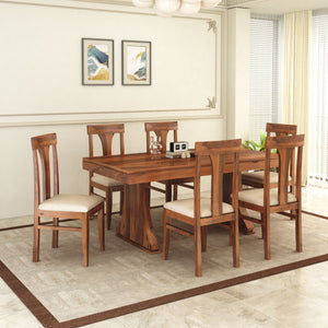 Betel Sheesham Wood Dining Table Set 6 Seater Natural Finish
