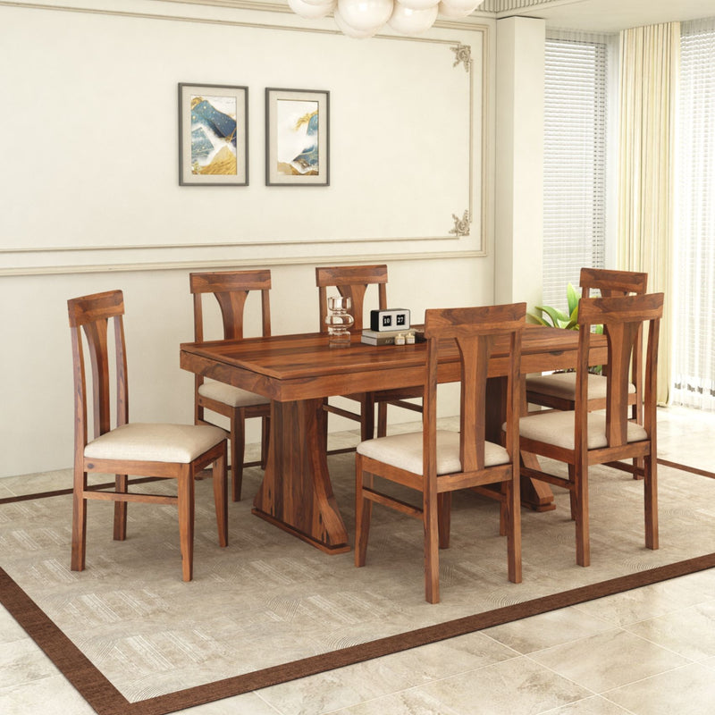 Betel Sheesham Wood Dining Table Set 6 Seater Natural Finish