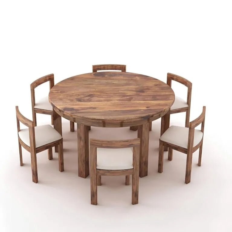 Solid Sheesham Wood Dining Table Set Of 6 - Natural