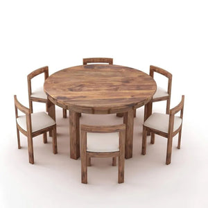 Solid Sheesham Wood Dining Table Set Of 6 - Natural