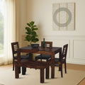 Solid Sheesham Wood Dining Table With 3 Chair & 1 Bench Finish - Walnut