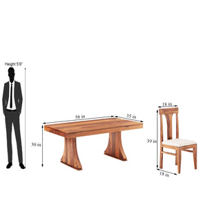 Betel Sheesham Wood Dining Table Set 6 Seater Natural Finish