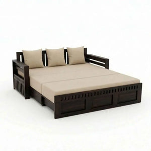 Kuber Wooden Sofa Cum Bed 3 Seater - Walnut