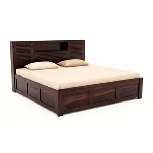 Urban Solid Sheesham Wood King Size Bed with Storage Box  Finish - Walnut