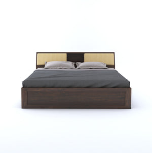 Hades Solid Sheesham Wood King Size Bed with Box Storage | King Size Cot With Head Cushion - Walnut Finish