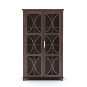 Cross X Bookshelf Cabinet with Glass Door for Kitchen & Living Room - Walnut Finish