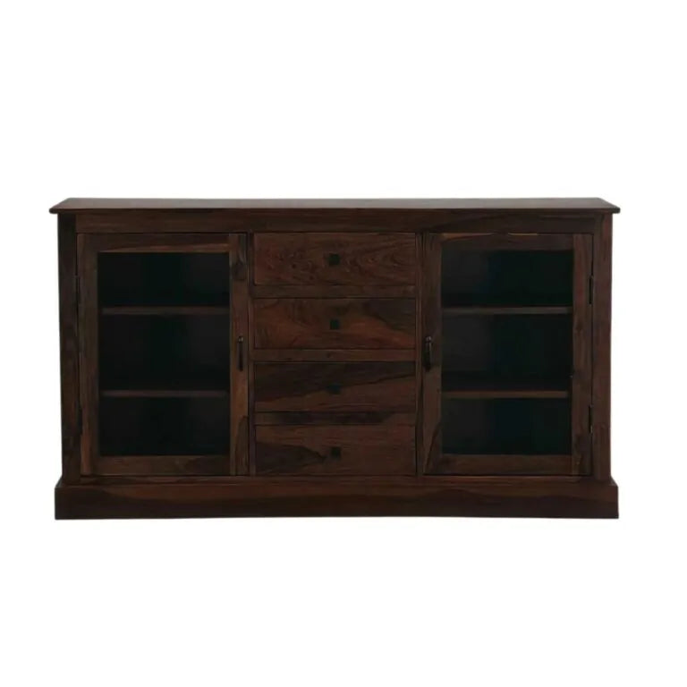 Wooden Glass Sideboard Cabinet  Finish - Walnut