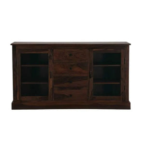Wooden Glass Sideboard Cabinet  Finish - Walnut