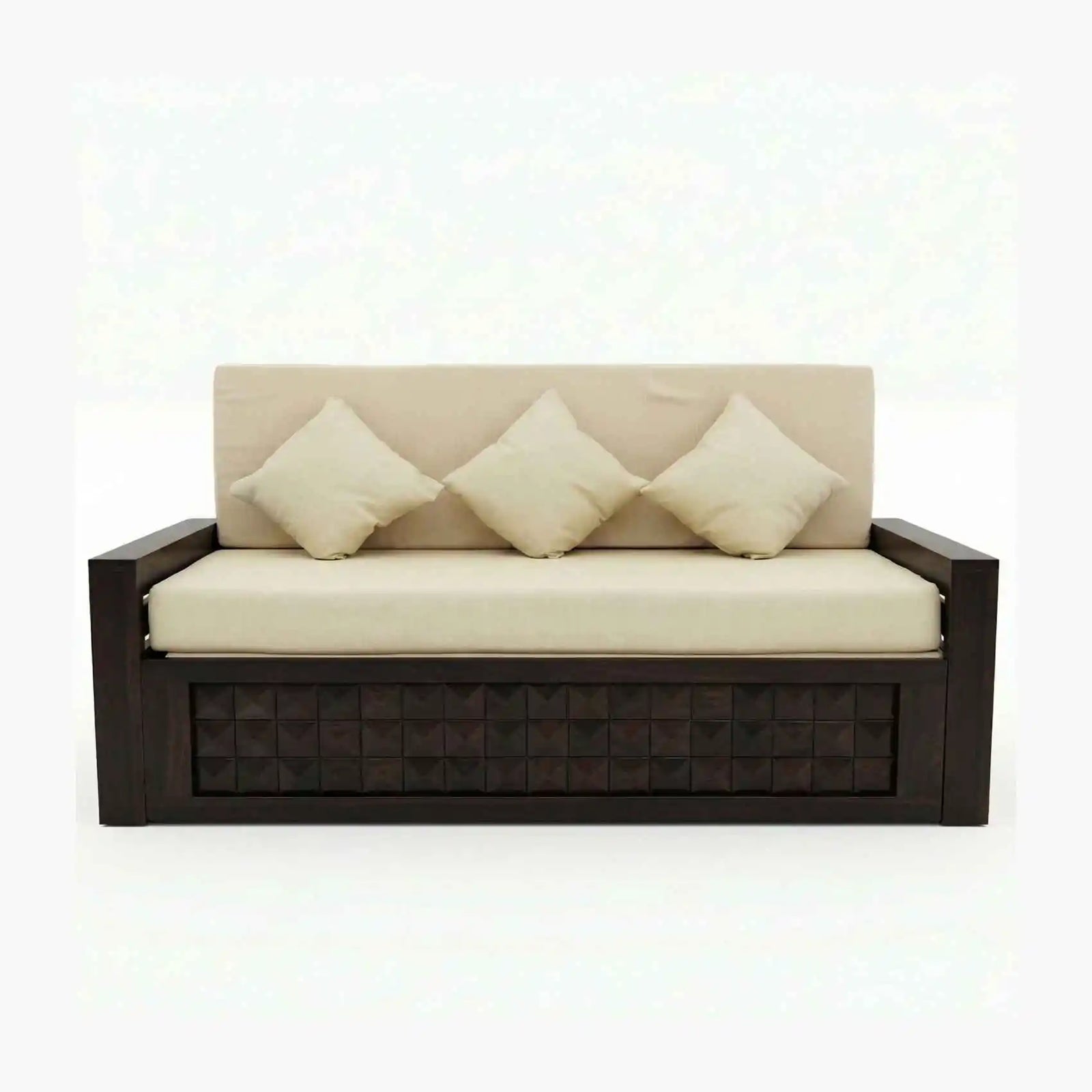 Diamond Sheesham Wooden Sofa Cum bed  Finish- Walnut